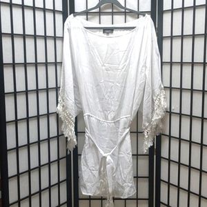 Harper white sheer swimsuit/sleepwear cover up with fringe size Large
